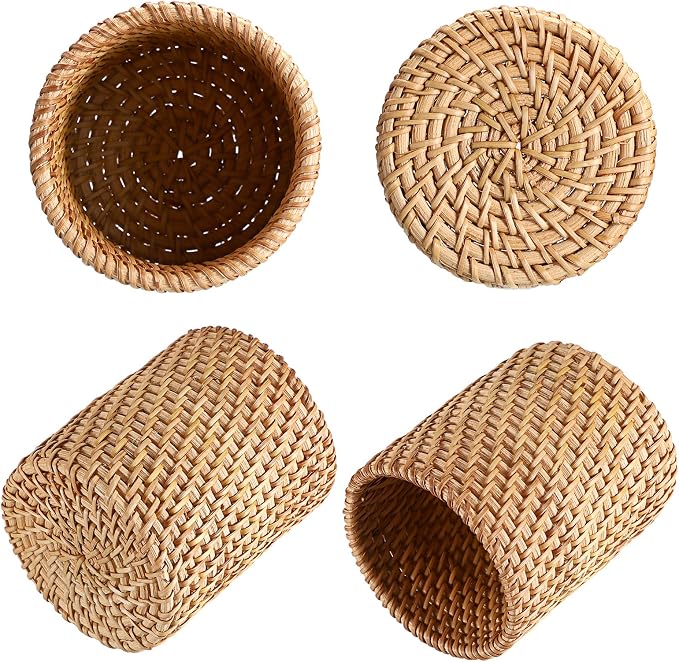 BTSKY 3 Pack Rattan Pen Cup, Handmade Desk Pencil Holders Makeup Brush Holder - Image 4
