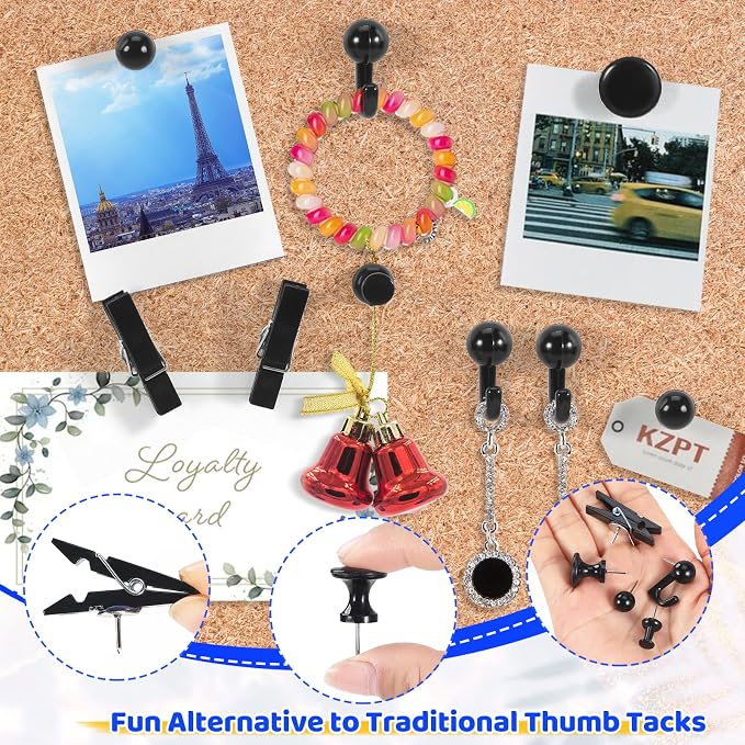 240Pcs Black Push Pins, 5 Style Thumb Tacks, Cork Board, Cork Board Accessories - Image 4