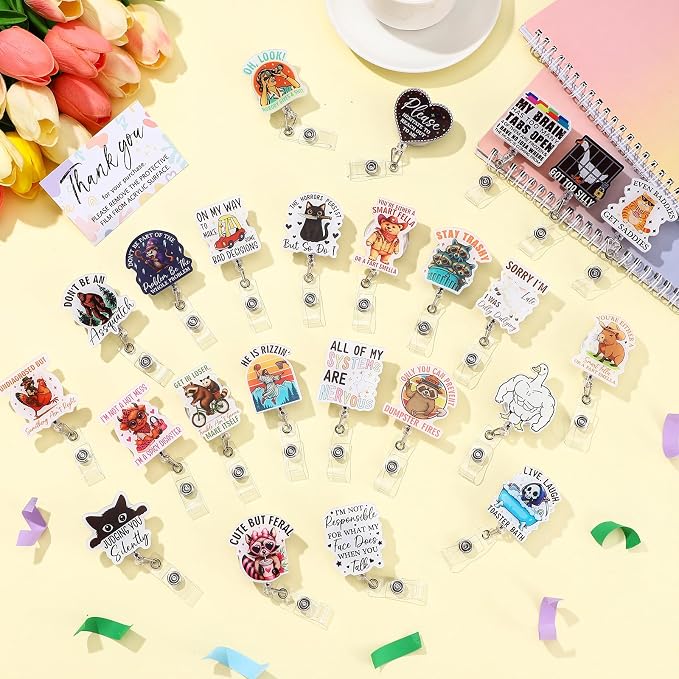 Feifeiya 24 Pcs Funny Badge Reel Nurse Cute Retractable Name ID Clip Badge - Image 4