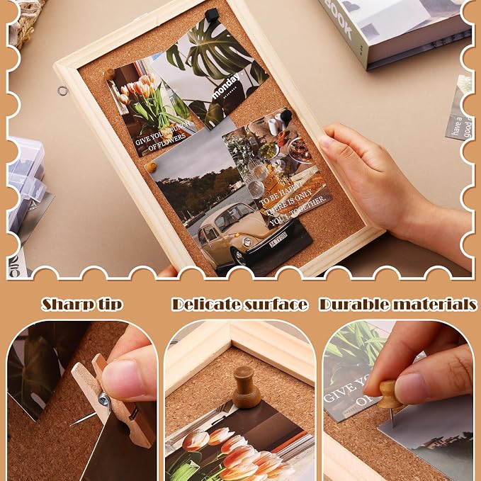 305 Pcs Thumb Tacks, Push Pins for Cork Board, Wooden Push Pins, Wooden Thumb - Image 5