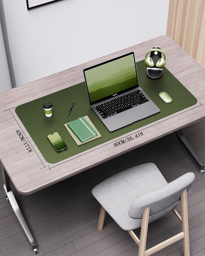 YSAGi Double-Sided Desk Pad, 35.4"x17"Leather Desk Mat, Eco Cork Desk Pad - Image 2