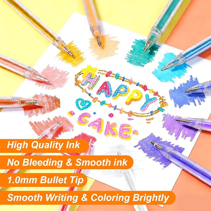 Colored Glitter Gel Pens, 60 Colors Sparkle Metallic Gel Ink Pens, Coloring Pen - Image 2