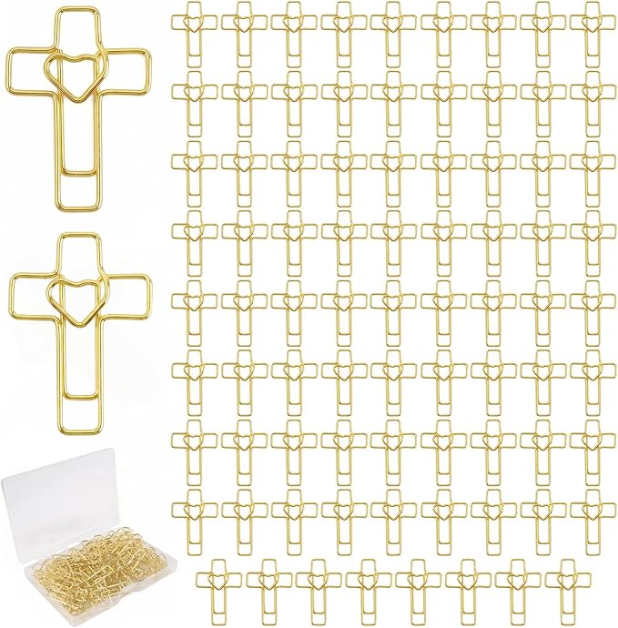 80 PCS Gold Heart Cross Paper Clips, Journaling, Church Events, Teacher by Unknown