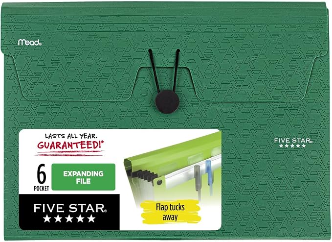 Five Star 6 Pocket Expanding File Organizer, Plastic Expandable File Folders by FiveStar