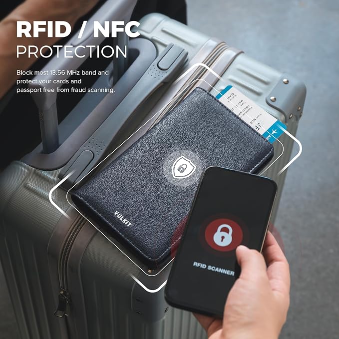 VULKIT Passport Holder Wallet RFID Blocking Travel Wallet - Image 3