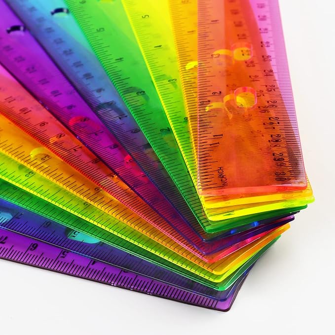 ZZTX 6 Pack Color Transparent Ruler Plastic Rulers 12 Inch, Metric Bulk Rulers - Image 5