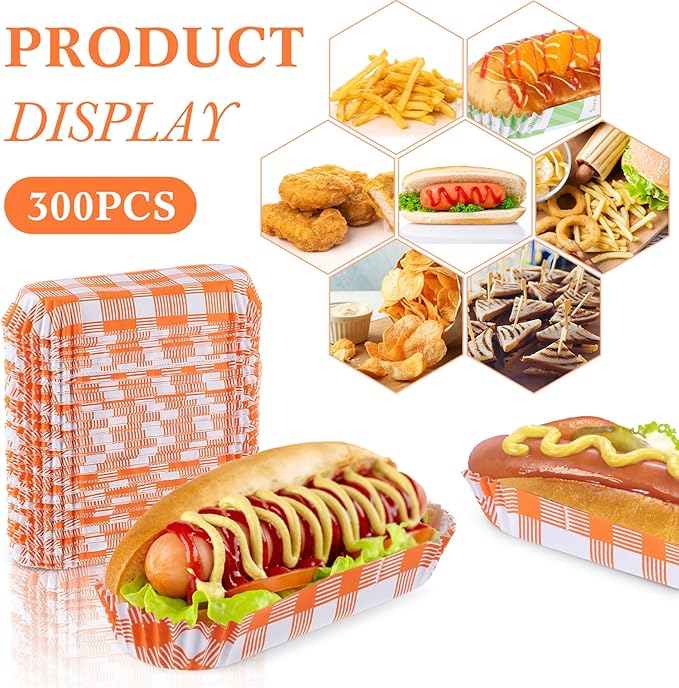 Yinkin 300 Pcs Paper Hot Dog Trays Valentine's Day 6 Inch Food Trays Concession - Image 3