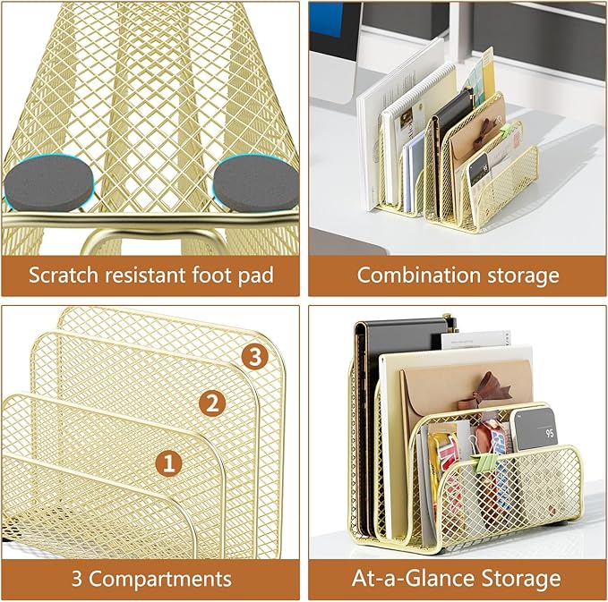 gianotter Mail Organizer Countertop, Metal File Holder - Image 4