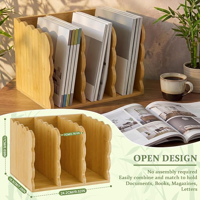 Novabright Scalloped Bamboo Wooden File Magazine Holder Desk Organizer - Image 2