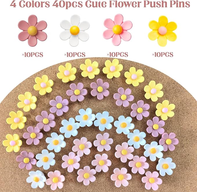 40PCS Flower Push Pins Cute Decorative Thumb Tacks - Image 3