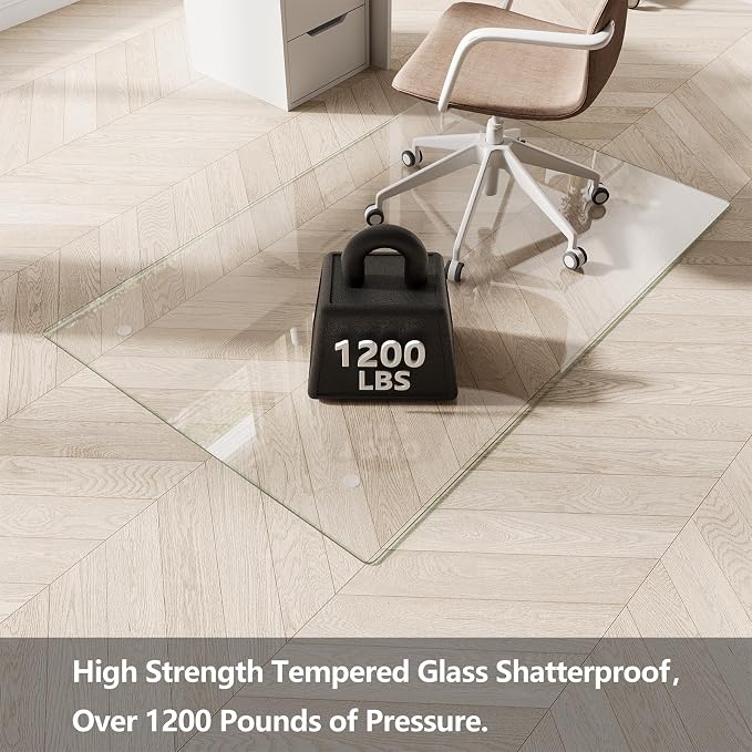 Koonmi Glass Chair Mat for Carpet, Tempered Glass Chair Mat - Image 2