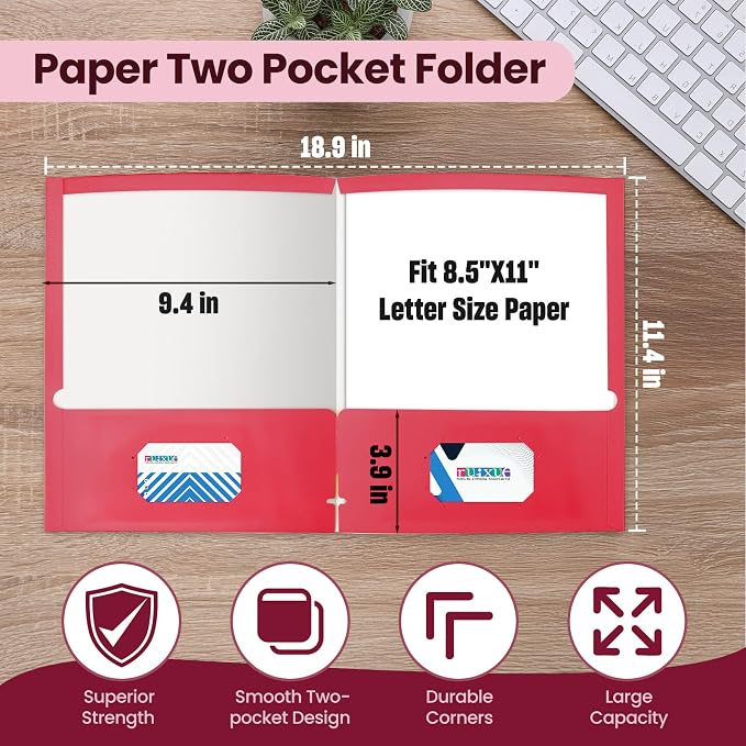 BIBRADAA® 50 Packs Red Folders - Image 2