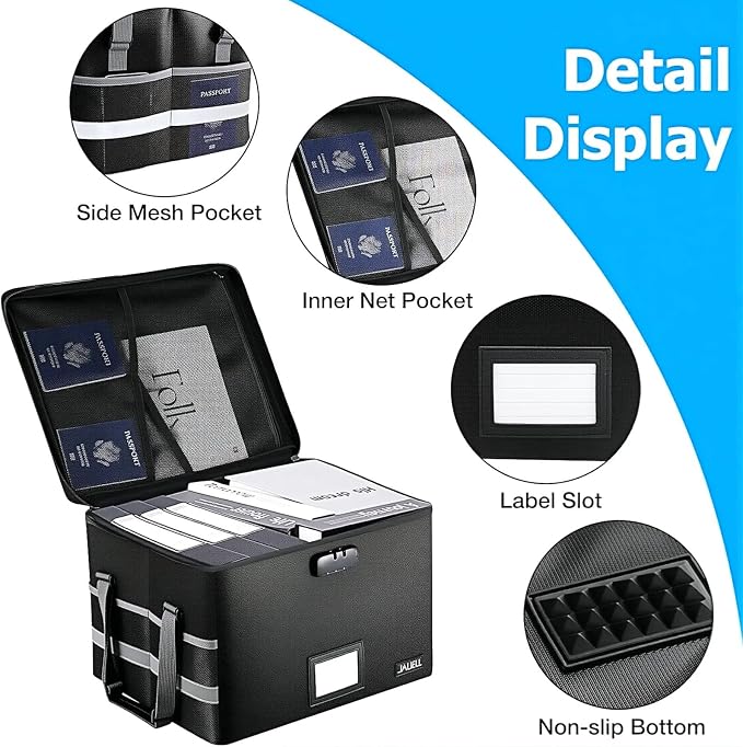File Box with Lock, Fireproof Document File Organizer Box with Zipper & - Image 3