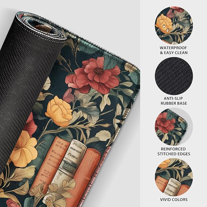 Vintage Library Floral Large Gaming Mouse Pad 31.5"x15.7"｜Books and Roses XXL - Image 6