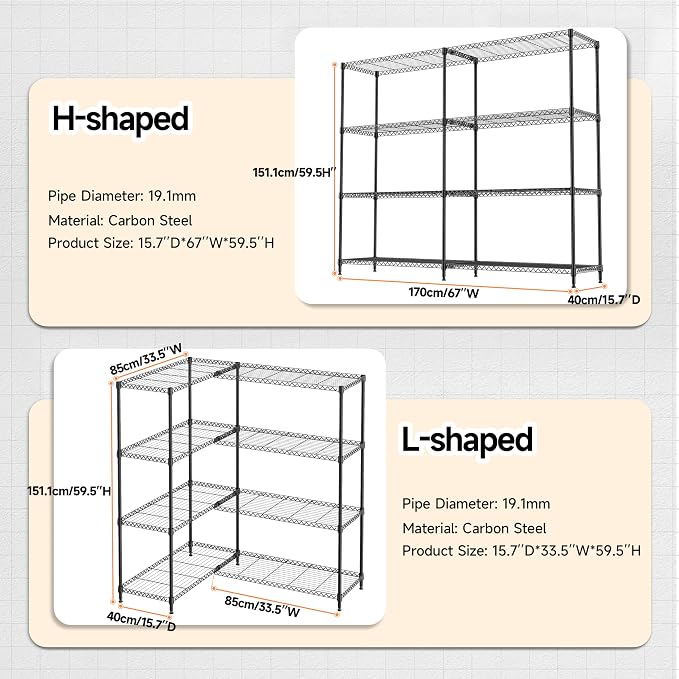 M MZG 4 Tiers Storage Shelves Load 1200LBS, Metal Shelving Wire Metal Shelving - Image 3