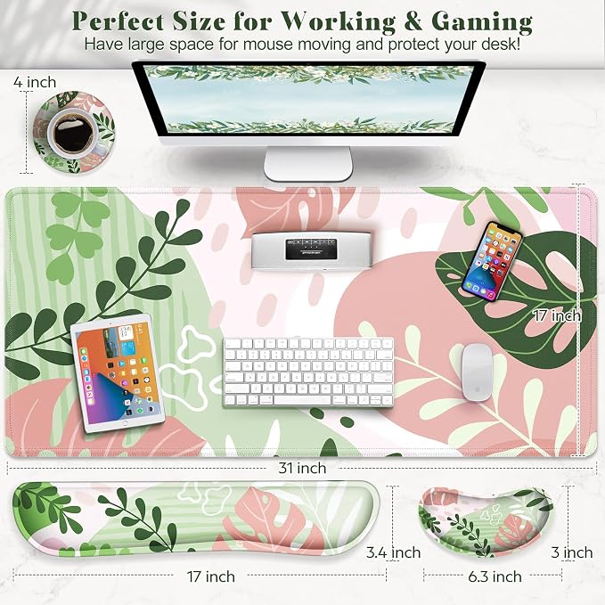 Gimars 4 in 1 Mouse Pad and Keyboard Wrist Rest Set, Large Mouse Pad - Image 3