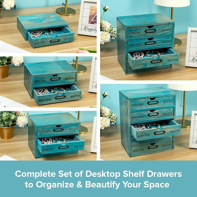 5-piece Full Matching Set Turquoise Wooden Cabinets, European Country Style - Image 3