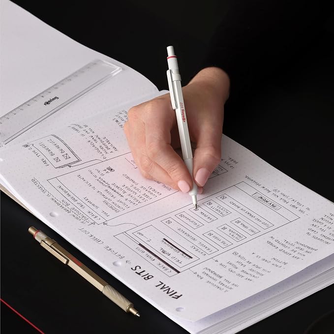 Rotring 600 Metallic Metal Ballpoint Pen, Medium Point, Pearl White Barrel - Image 2