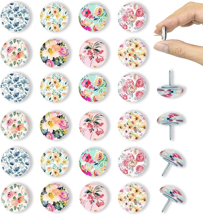 24Pcs Push Pins, Decorative Thumb Tacks, Floral Pins, Cute Push Pins by Tandarui