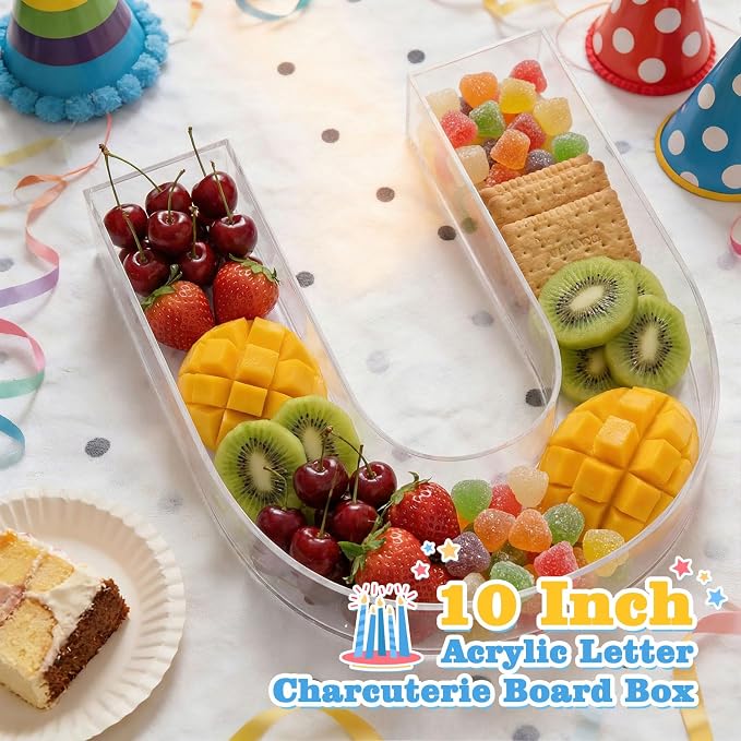 Ledido 10’’ Acrylic Letter Charcuterie Board Box, Reusable Fillable Serving Tray - Image 2