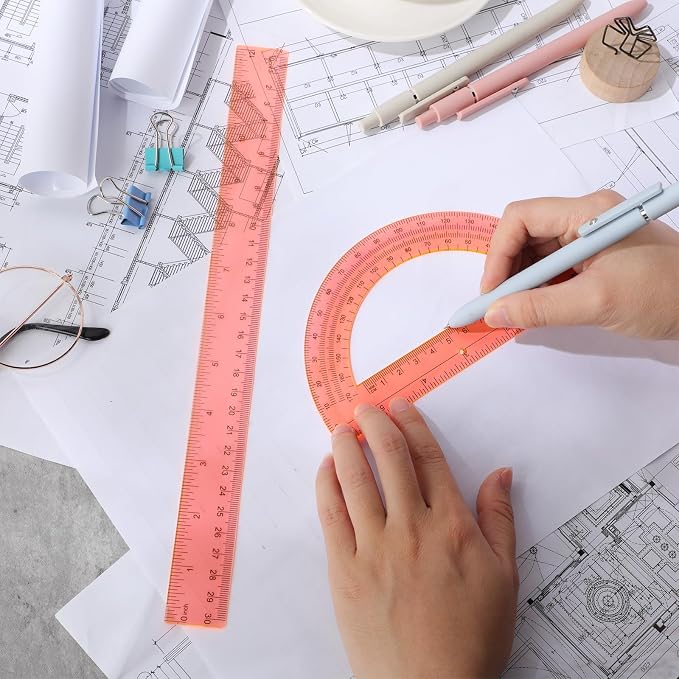 Zonon 2 Pcs 12 Inch Clear Ruler and 6 Inch Plastic Protractor Set, Dual Scale - Image 5