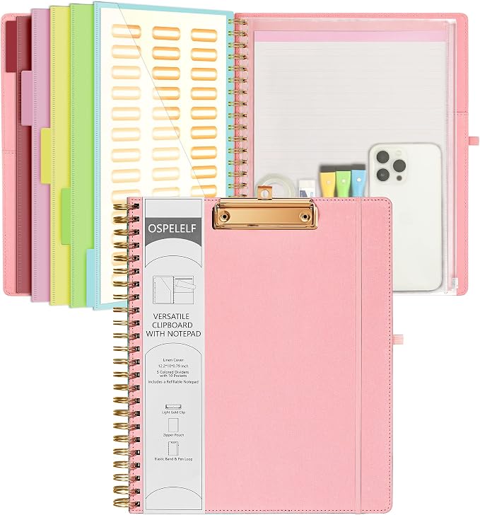 Ospelelf Pink Foldable Spiral Clipboard Folio by OspelelfOfficeSupplies