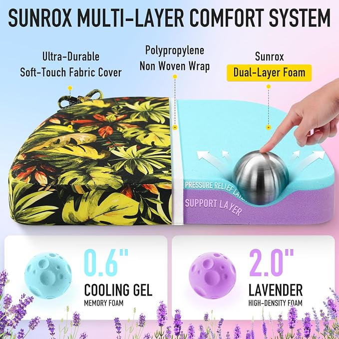 SUNROX Cooling Gel Memory Foam Chair Cushions, 2.6" Thick U-Shaped Dual-Layer - Image 2