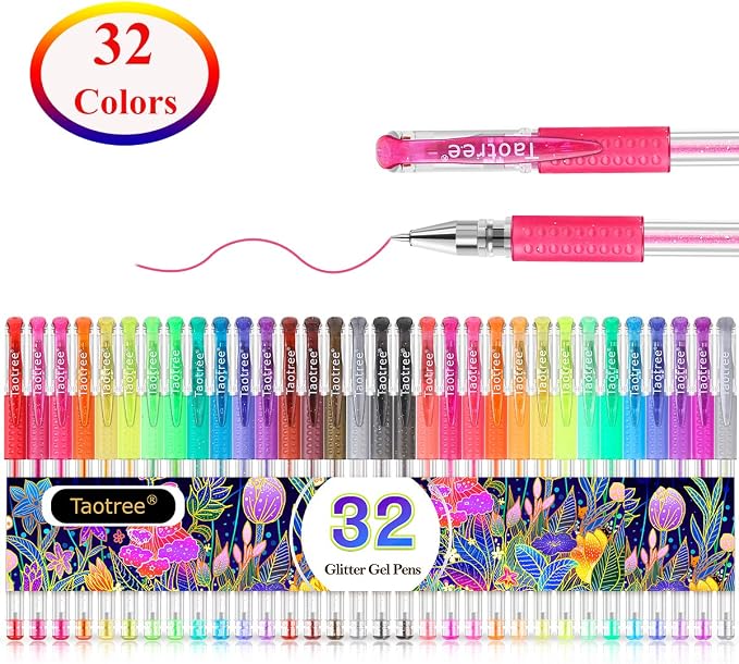 Taotree Glitter Gel Pens, 32 Colors Neon Glitter Pens, Colored Gel Markers | - Image 4