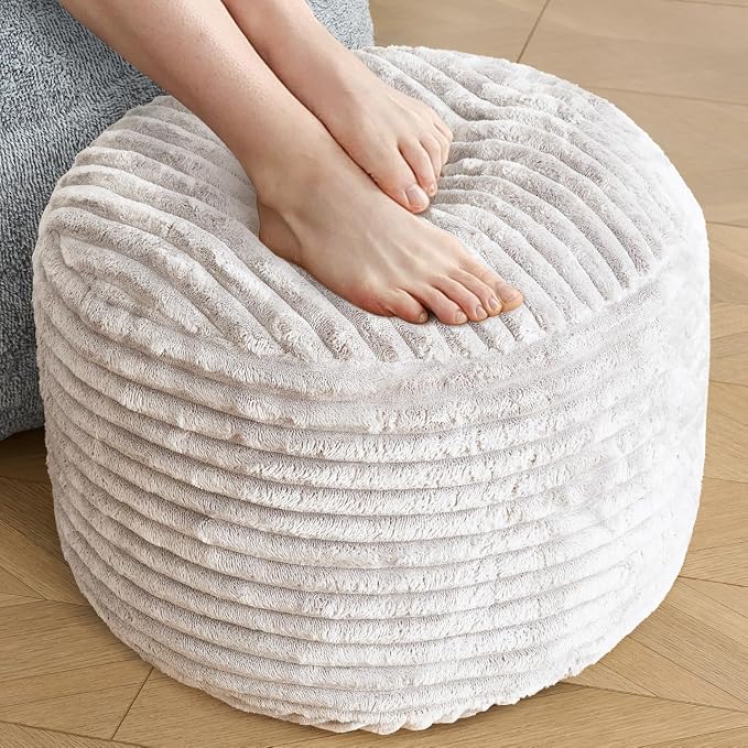 SHOUREN Stuffed Round Ottoman, Corduroy Pouf Ottoman Foot Rest by SHOUREN