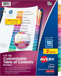 Avery Dividers for 3 Ring Binders, 15 Tabs per Set, Customizable Table by Avery