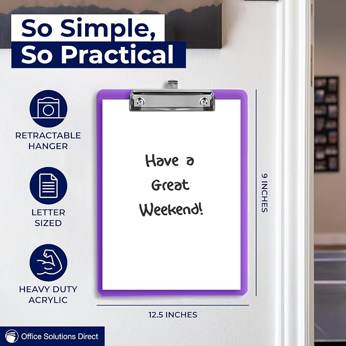 Plastic Clipboards with Low Profile Clip Set of 6-12.5 x 9 Inch Multi Color - Image 2