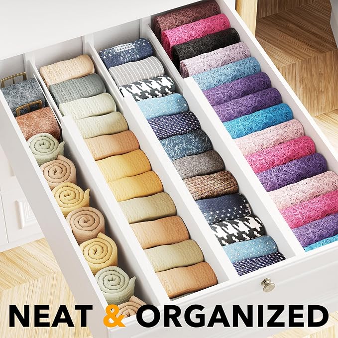 SpaceAid Bamboo Dresser Drawer Dividers 6 Pack, 4.65“ High Adjustable 17“-22” - Image 2