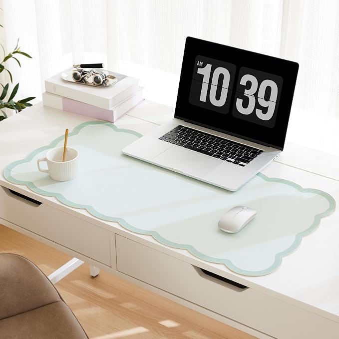 Scalloped Desk Mat, 31.5" x 15.7" Large Cute Aesthetic Desk Accessories by Ohocut