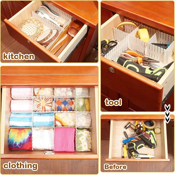 Vesici 80 Pcs Drawer Dividers Adjustable Plastic Organizer DIY Separators - Image 6
