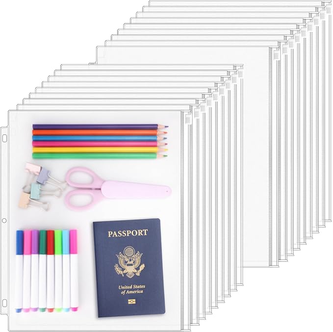 Antner 18 Pack Clear Letter Size Binder Pockets 3 Ring Binder Zipper Pouch by Antner