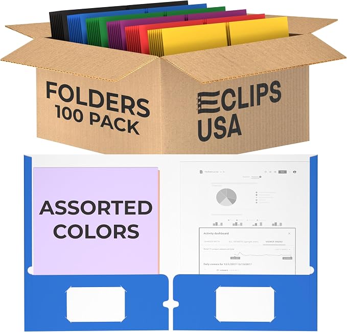 Folders with Pockets 2 Pocket Folders Bulk, Holds 100 Sheets Assorted Colors by VEEBOOST