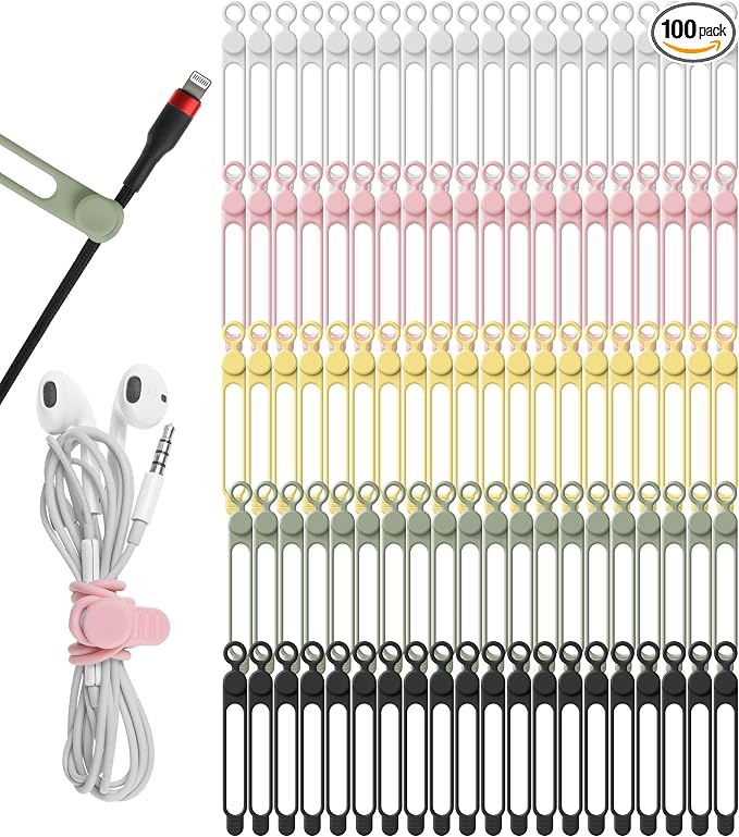 100Pcs Silicone Cable Ties Cord Organizer by ELECTRONICSORGANIZATION