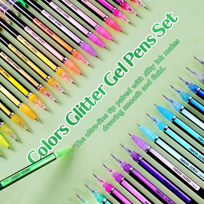 Colored Gel Pens Set for Coloring, 36 Colors Glitter Gel Pens, Fine Point Gel - Image 2