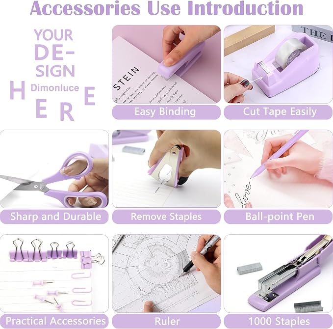 Dimonluce Purple Desk Accessories, Staple Remover, 1000 Staples, Clips Set - Image 4