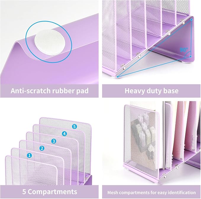 LEKETREE Purple File Organizer for Desk, Desk Organizer - Image 4