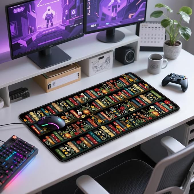 Vintage Library Bookshelf Large Gaming Mouse Pad 31.5"x15.7"｜ Flower XXL Desk - Image 7