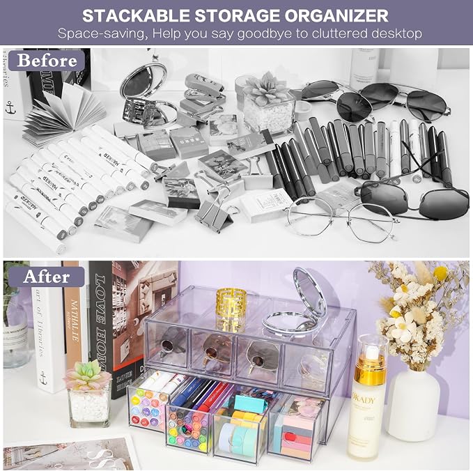 Desk Organizer with 8 Drawers, FODIENS 2 Packs Stackable Desktop Storage Box - Image 6