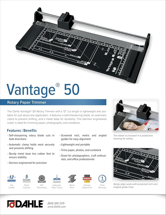 Dahle Vantage 50 Rotary Trimmer, 5 Sheet Capacity, Self-Sharpening, Automatic - Image 6