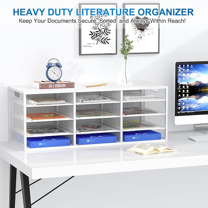 Mail Sorter Adjustable Countertop Mail Holder, Heavy Duty Literature Organizer - Image 2