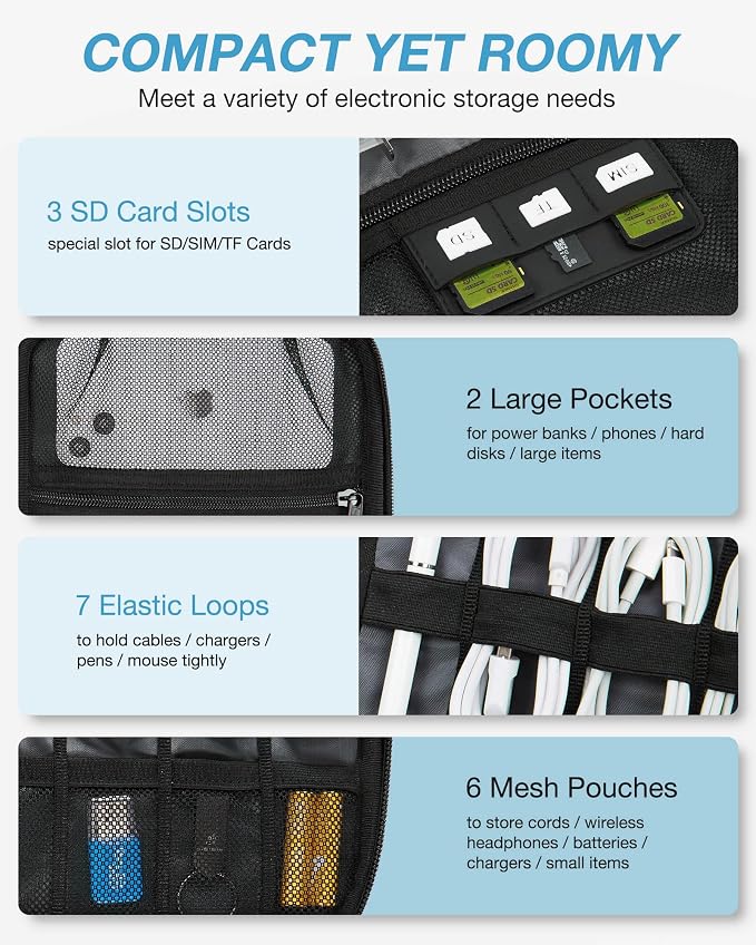 BAGSMART Large Electronics Travel Organizer Case, Tech Accessories Cord Storage - Image 3