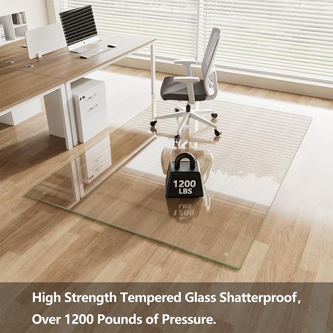 Koonmi Chair Mat for Carpet, Tempered Glass 60"x80" Office Chair Mat, Glass - Image 2