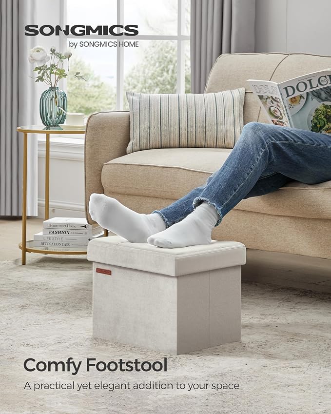 SONGMICS Storage Ottoman, Foldable Small Ottoman Foot Rest, 12.2 x 16.1 Inches - Image 3