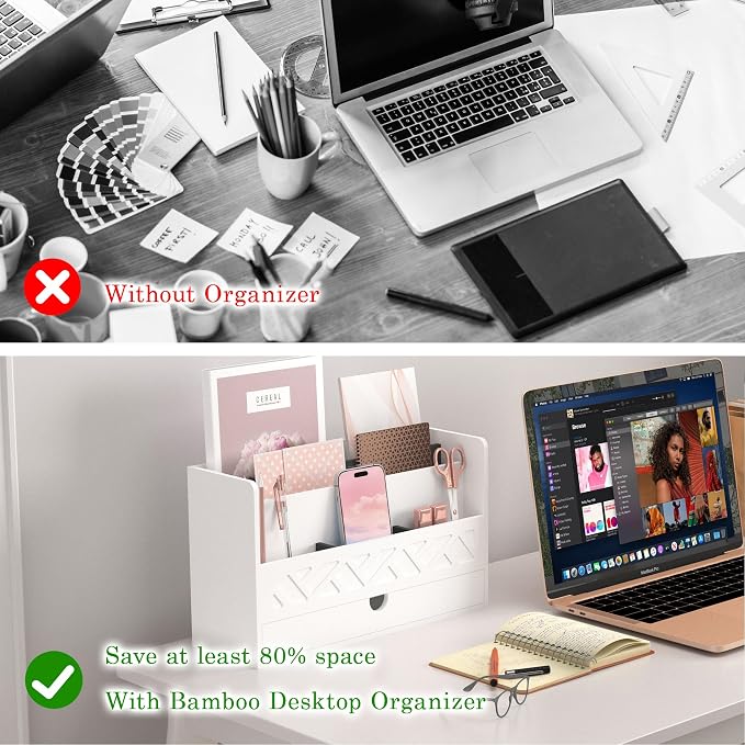 Wisuce Bamboo Mail Organizer Countertop Desktop - Image 4