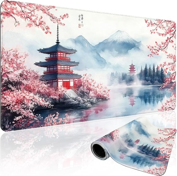 Japanese Cherry Blossom Large Gaming Mouse Pad 31.5"x15.7"｜ Mount Fuji Art XXL by Mcapirivo