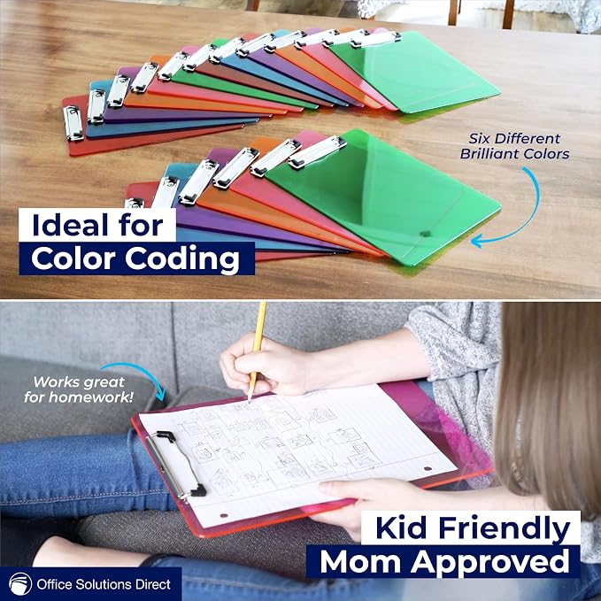 Plastic Clipboards with Low Profile Clip Set of 6-12.5 x 9 Inch Multi Color - Image 3